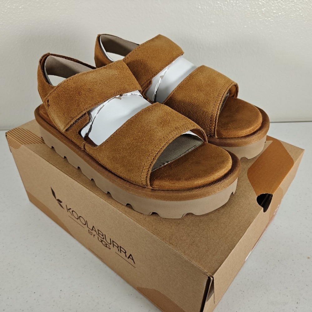 UGG Koolaburra Tizz Sandals‎ Womens Size 10.5 Chestnut Brown Slip On Strappy NIB
